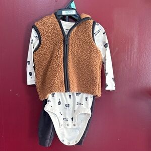 Carter's Brown Fleece Vest with Printed Onesie